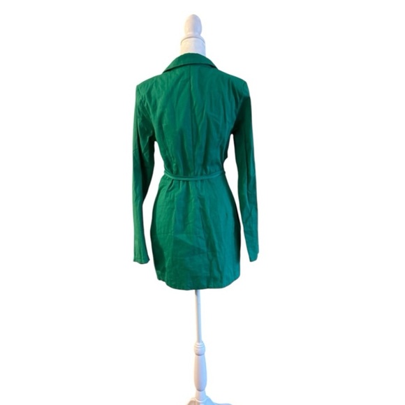 Pretty Little Thing Green Cotton Cut Out Tie Waist Blazer Dress Size 4 - Picture 4 of 7